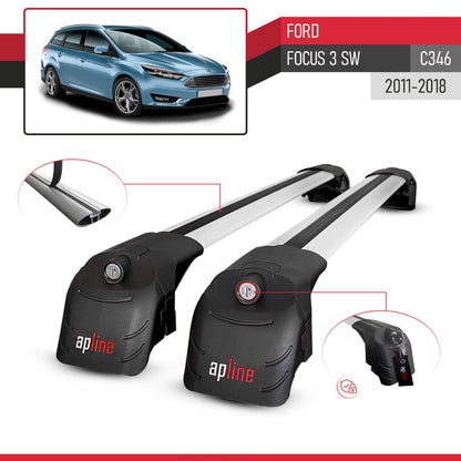 Compatible con Ford Focus 3 (C346) Familiar 2011-2018 ACE-2 Barras de Techo Auto Portaequipajes Barras Transversales Gris Aluminio 2 Barras