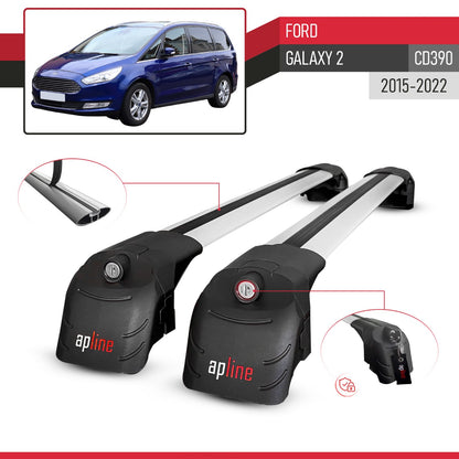Compatible with Ford Galaxy 2 (CD390) 2015-2022 ACE-2 Car Roof Rack Cross Bar Grey Aluminium 2 Bars