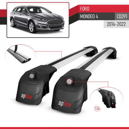 Compatible con Ford Mondeo 4 (CD391) 2014-2022 ACE-2 Barras de Techo Auto Portaequipajes Barras Transversales Gris Aluminio 2 Barras