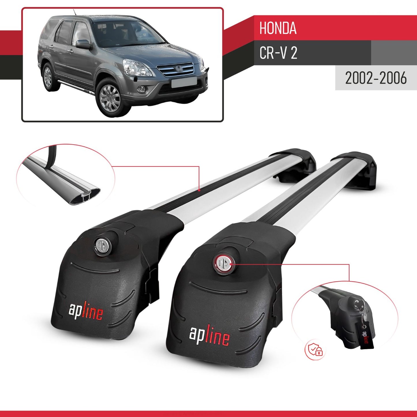 Compatible con Honda CR-V 2 2002-2006 ACE-2 Barras de Techo Auto Portaequipajes Barras Transversales Gris Aluminio 2 Barras