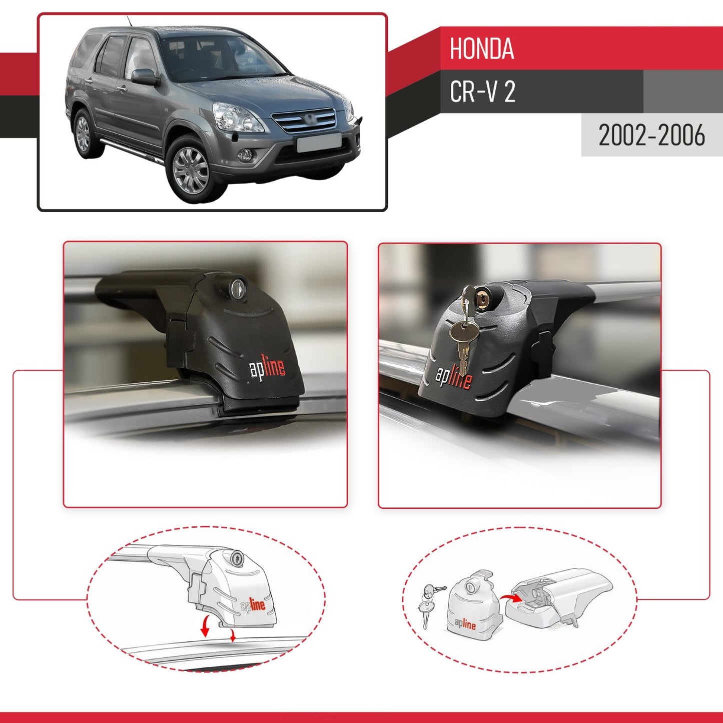 Compatible con Honda CR-V 2 2002-2006 ACE-2 Barras de Techo Auto Portaequipajes Barras Transversales Gris Aluminio 2 Barras