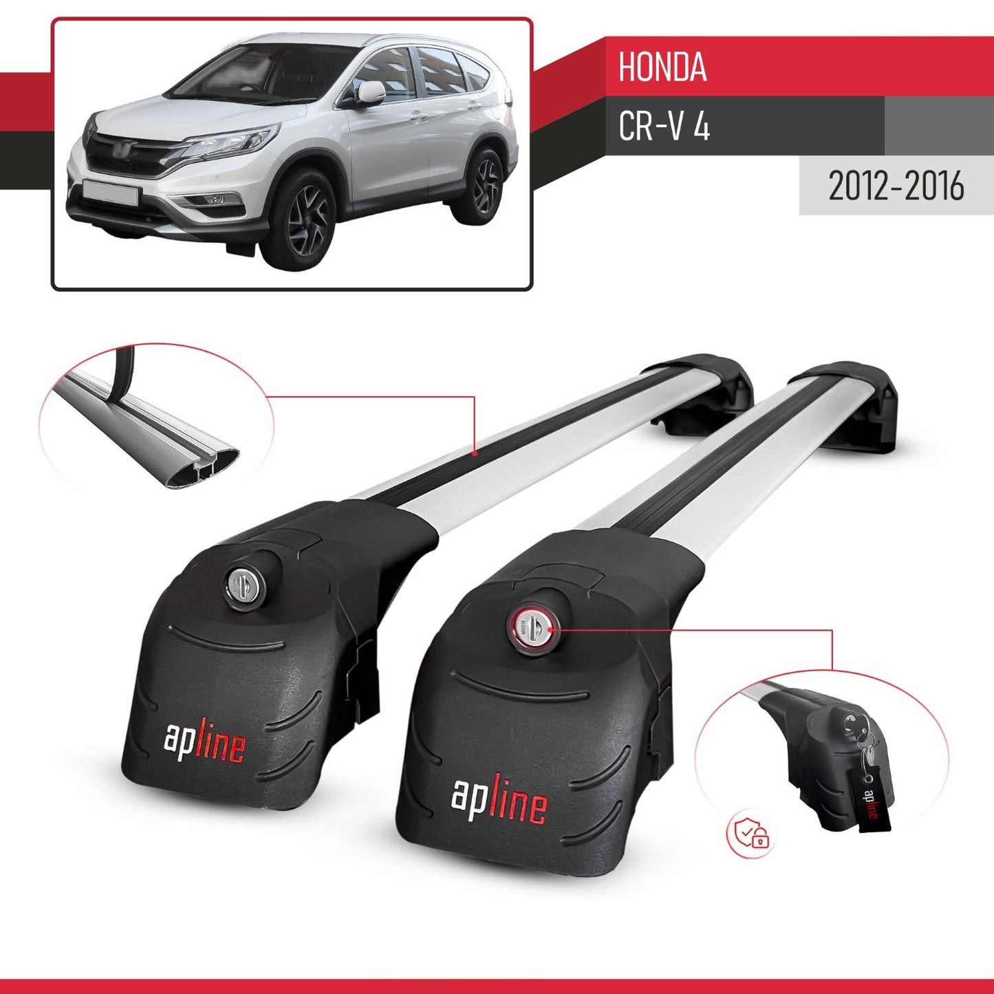 Compatible con Honda CR-V 4 2012-2016 ACE-2 Barras de Techo Auto Portaequipajes Barras Transversales Gris Aluminio 2 Barras
