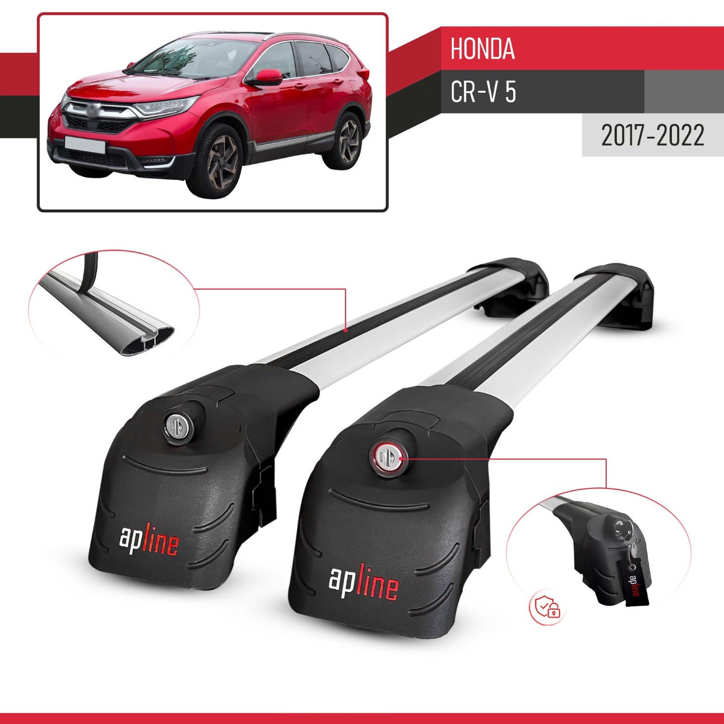 Compatible con Honda CR-V 5 2017-2022 ACE-2 Barras de Techo Auto Portaequipajes Barras Transversales Gris Aluminio 2 Barras