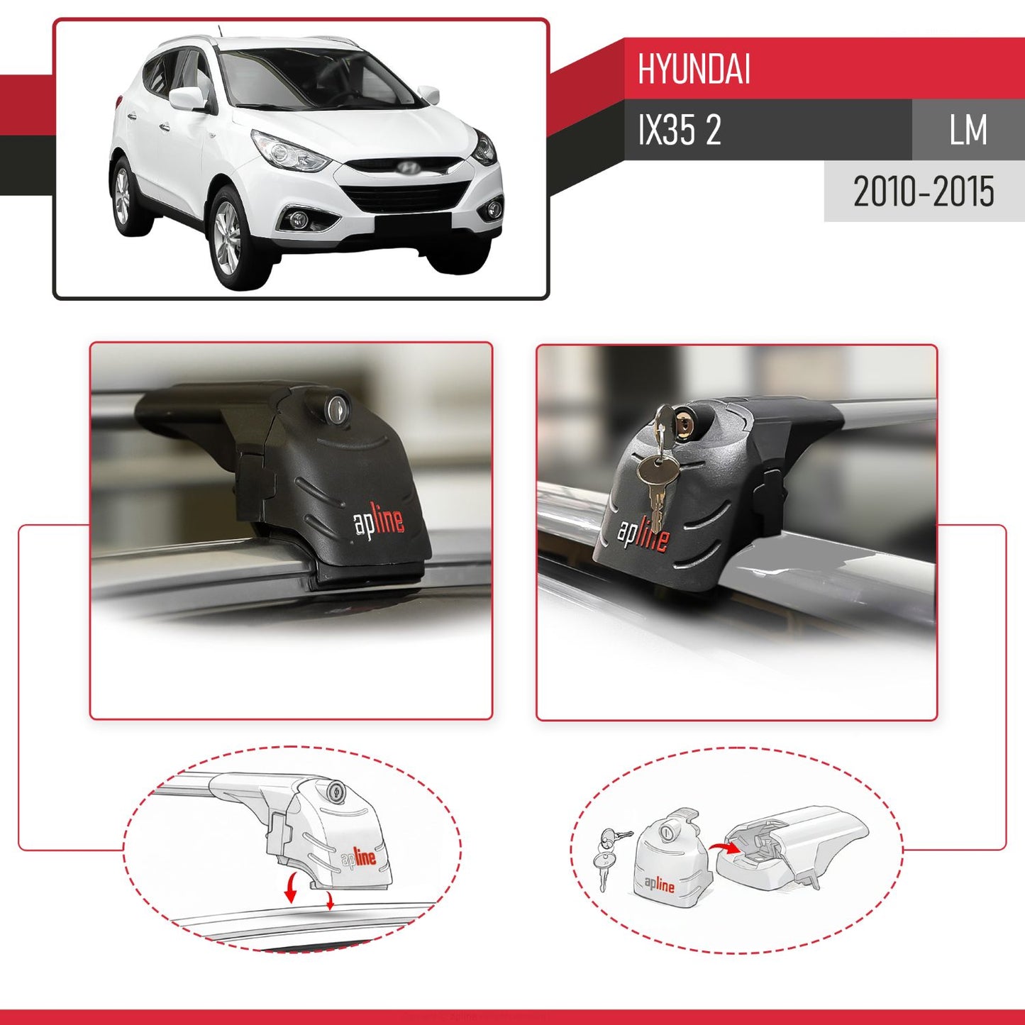 Compatible con Hyundai ix35 2 (LM) 2010-2015 ACE-2 Barras de Techo Auto Portaequipajes Barras Transversales Gris Aluminio 2 Barras