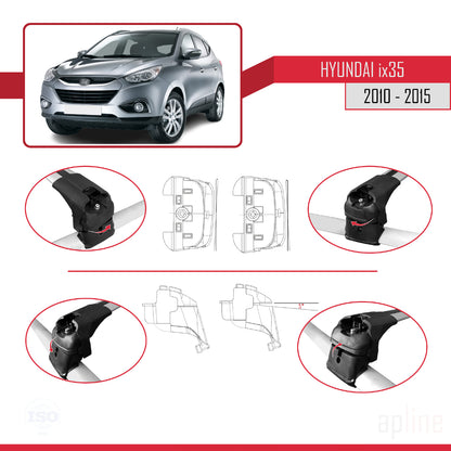 Compatible avec Hyundai ix35 2 (LM) 2010-2015 ACE-2 Barres de Toit Railing Porte-Bagages de Voiture Gris Aluminium 2 Barres