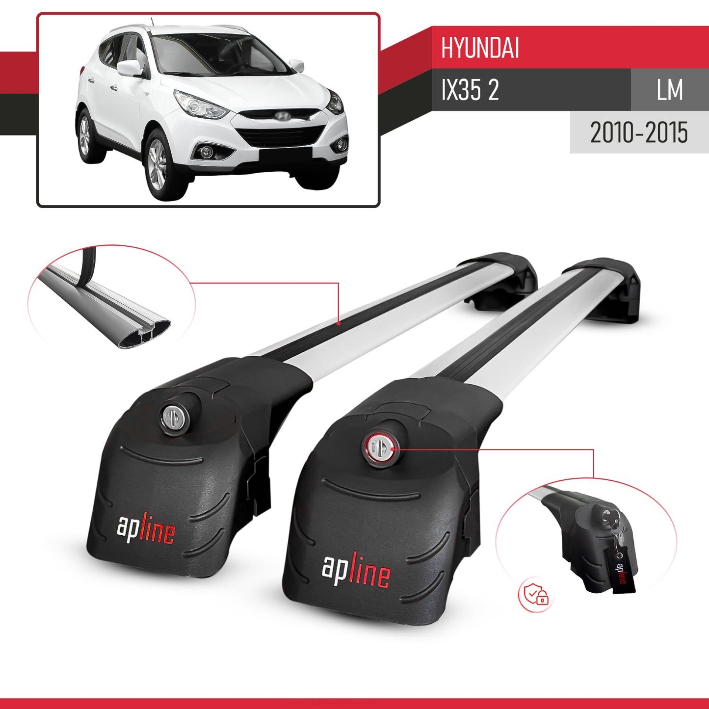 Compatible con Hyundai ix35 2 (LM) 2010-2015 ACE-2 Barras de Techo Auto Portaequipajes Barras Transversales Gris Aluminio 2 Barras