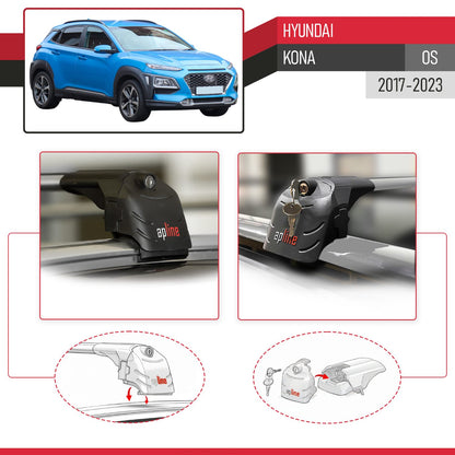 Compatible con Hyundai Kona (OS) 2017-2022 ACE-2 Barras de Techo Auto Portaequipajes Barras Transversales Gris Aluminio 2 Barras