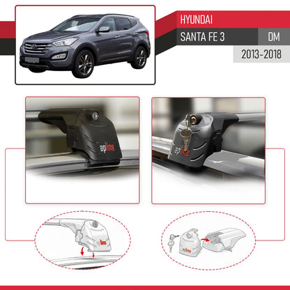 Compatible con Hyundai Santa Fe 3 (DM) 2013-2018 ACE-2 Barras de Techo Auto Portaequipajes Barras Transversales Gris Aluminio 2 Barras