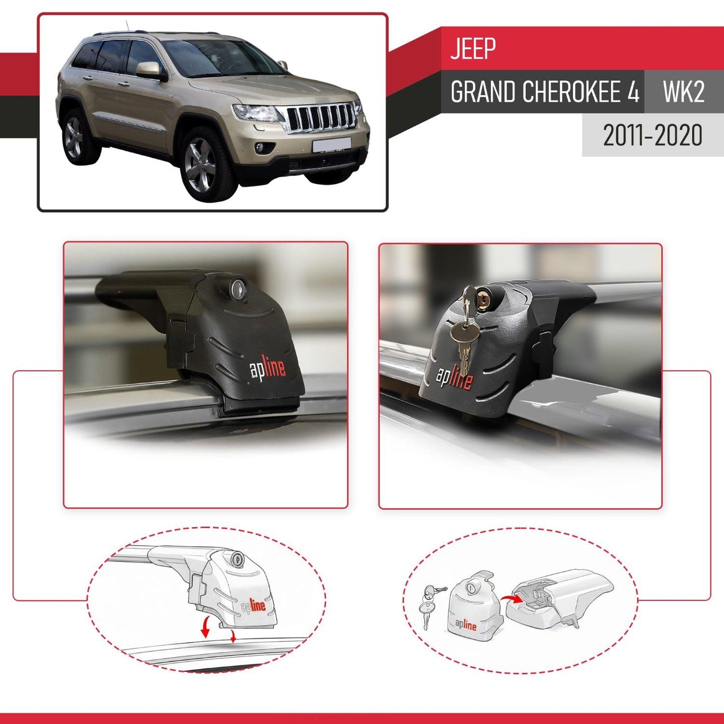 Compatible con Jeep Grand Cherokee 4 (WK2) 2011-2020 ACE-2 Barras de Techo Auto Portaequipajes Barras Transversales Gris Aluminio 2 Barras