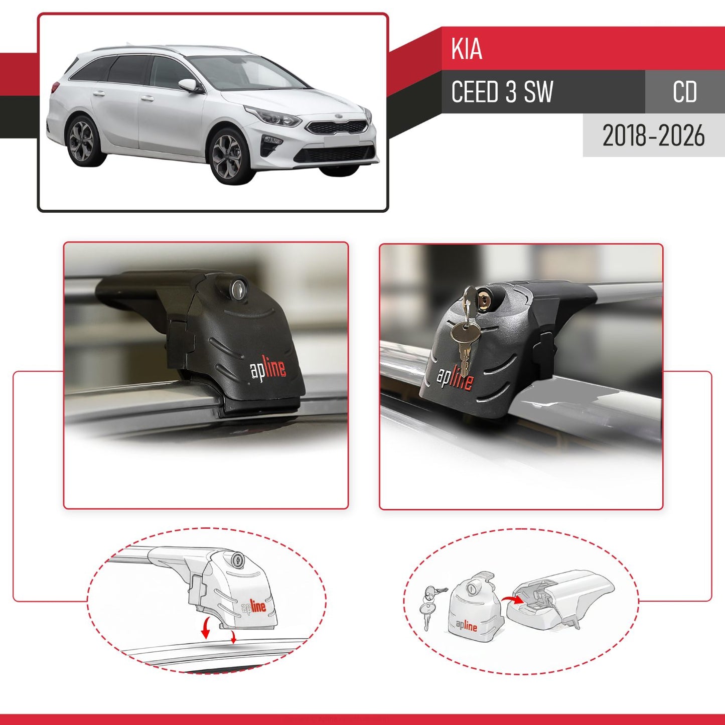 Compatible con Kia Ceed 3 (CD) Familiar 2019-2025 ACE-2 Barras de Techo Auto Portaequipajes Barras Transversales Gris Aluminio 2 Barras