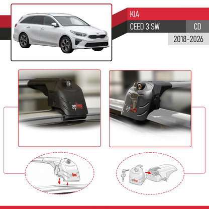 Compatible con Kia Ceed 3 (CD) Familiar 2019-2025 ACE-2 Barras de Techo Auto Portaequipajes Barras Transversales Gris Aluminio 2 Barras