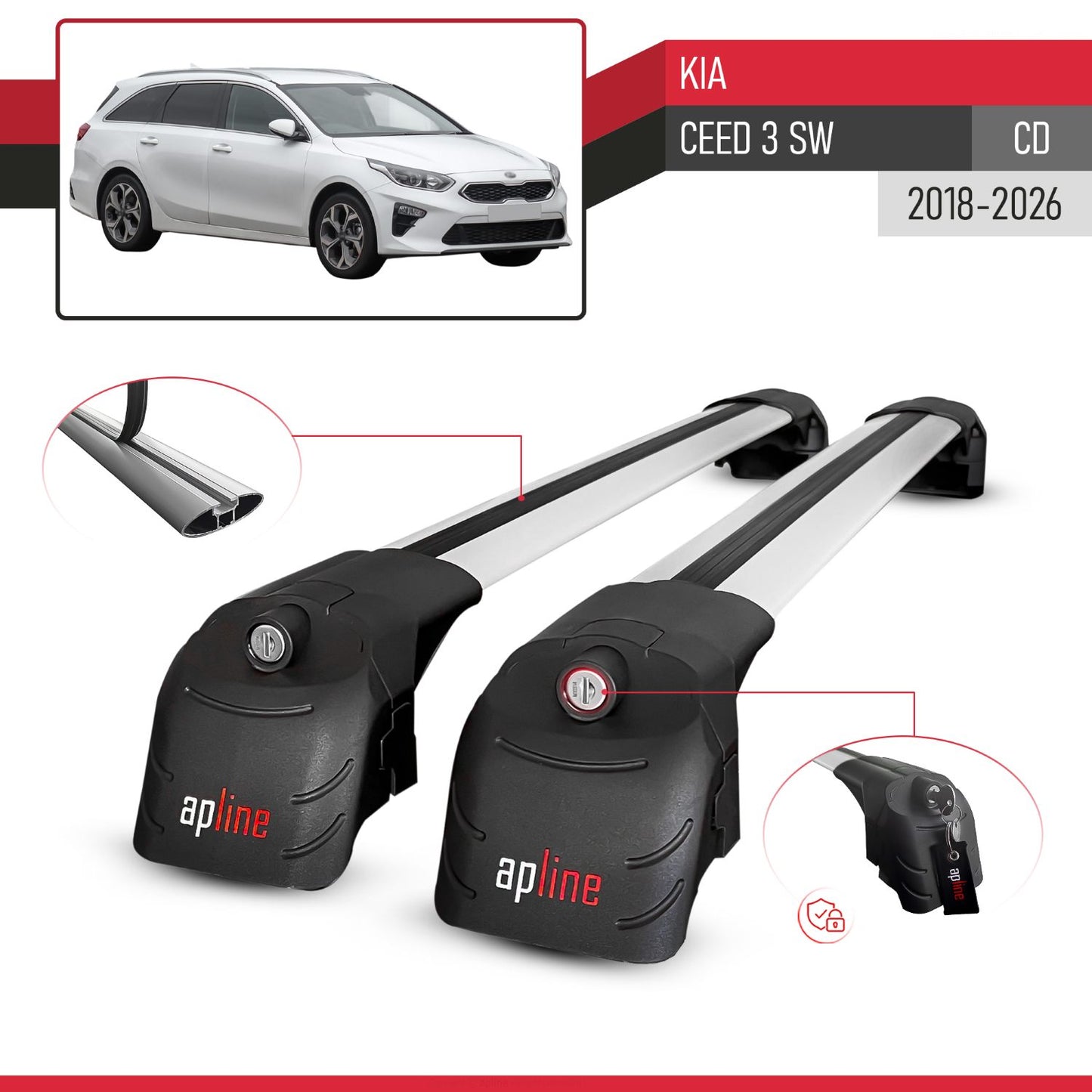 Compatible con Kia Ceed 3 (CD) Familiar 2019-2025 ACE-2 Barras de Techo Auto Portaequipajes Barras Transversales Gris Aluminio 2 Barras