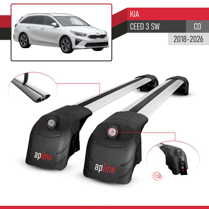 Compatible con Kia Ceed 3 (CD) Familiar 2019-2025 ACE-2 Barras de Techo Auto Portaequipajes Barras Transversales Gris Aluminio 2 Barras