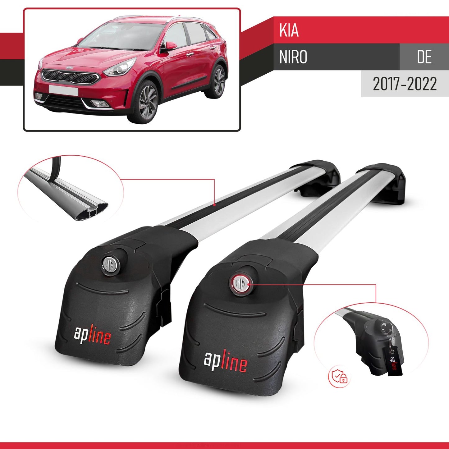 Compatible con Kia Niro (DE) 2017-2022 ACE-2 Barras de Techo Auto Portaequipajes Barras Transversales Gris Aluminio 2 Barras