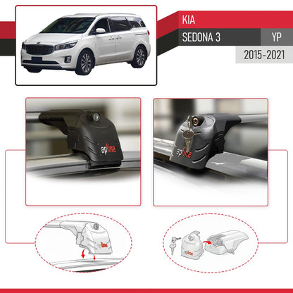 Compatible con Kia Sedona 3 (YP) 2015-2021 ACE-2 Barras de Techo Auto Portaequipajes Barras Transversales Gris Aluminio 2 Barras