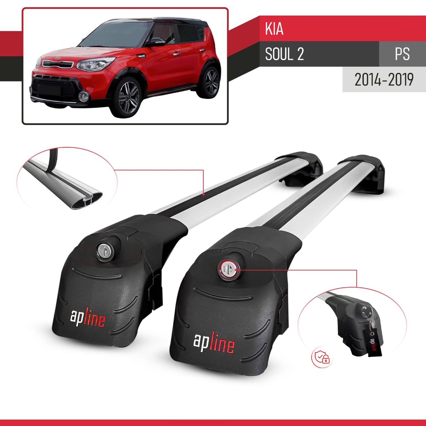 Compatible con Kia Soul 2 (PS) 2014-2019 ACE-2 Barras de Techo Auto Portaequipajes Barras Transversales Gris Aluminio 2 Barras