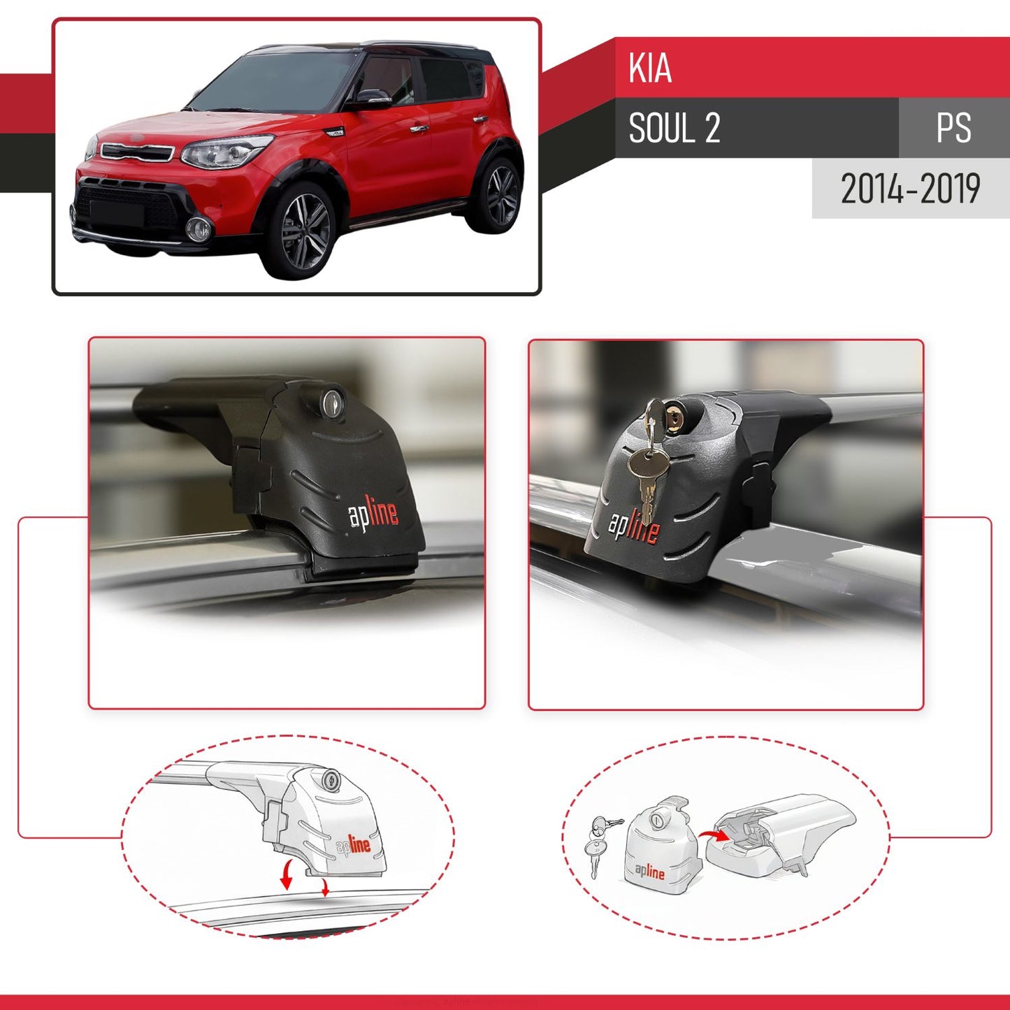 Compatible con Kia Soul 2 (PS) 2014-2019 ACE-2 Barras de Techo Auto Portaequipajes Barras Transversales Gris Aluminio 2 Barras