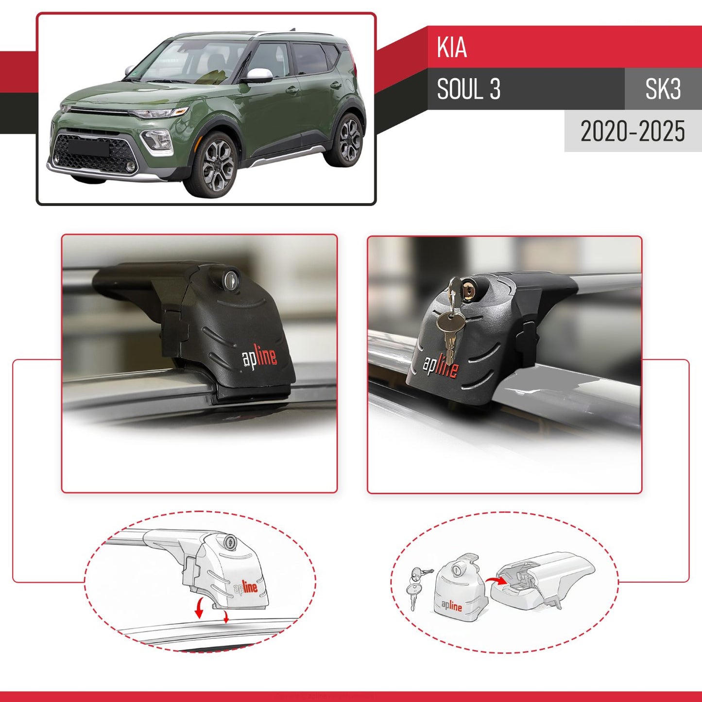 Compatible con Kia Soul 3 (SK3) 2020-2025 ACE-2 Barras de Techo Auto Portaequipajes Barras Transversales Gris Aluminio 2 Barras