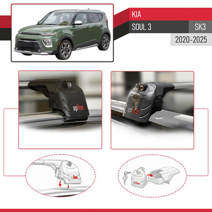 Compatible con Kia Soul 3 (SK3) 2020-2025 ACE-2 Barras de Techo Auto Portaequipajes Barras Transversales Gris Aluminio 2 Barras