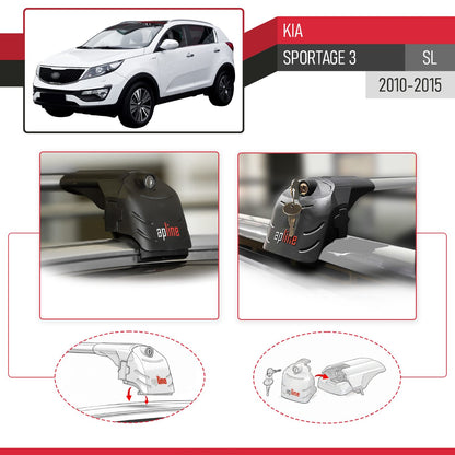 Compatible con Kia Sportage 3 (SL) 2010-2015 ACE-2 Barras de Techo Auto Portaequipajes Barras Transversales Gris Aluminio 2 Barras