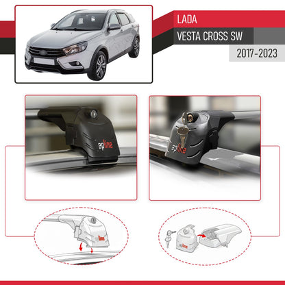 Compatible con Lada Vesta Cross Familiar 2017-2023 ACE-2 Barras de Techo Auto Portaequipajes Barras Transversales Gris Aluminio 2 Barras