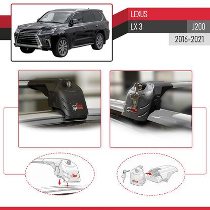 Compatible con Lexus LX 3 (J200) 2016-2021 ACE-2 Barras de Techo Auto Portaequipajes Barras Transversales Gris Aluminio 2 Barras