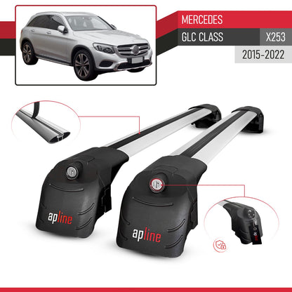 Compatible con Mercedes Clase GLC (X253) 2016-2022 ACE-2 Barras de Techo Auto Portaequipajes Barras Transversales Gris Aluminio 2 Barras