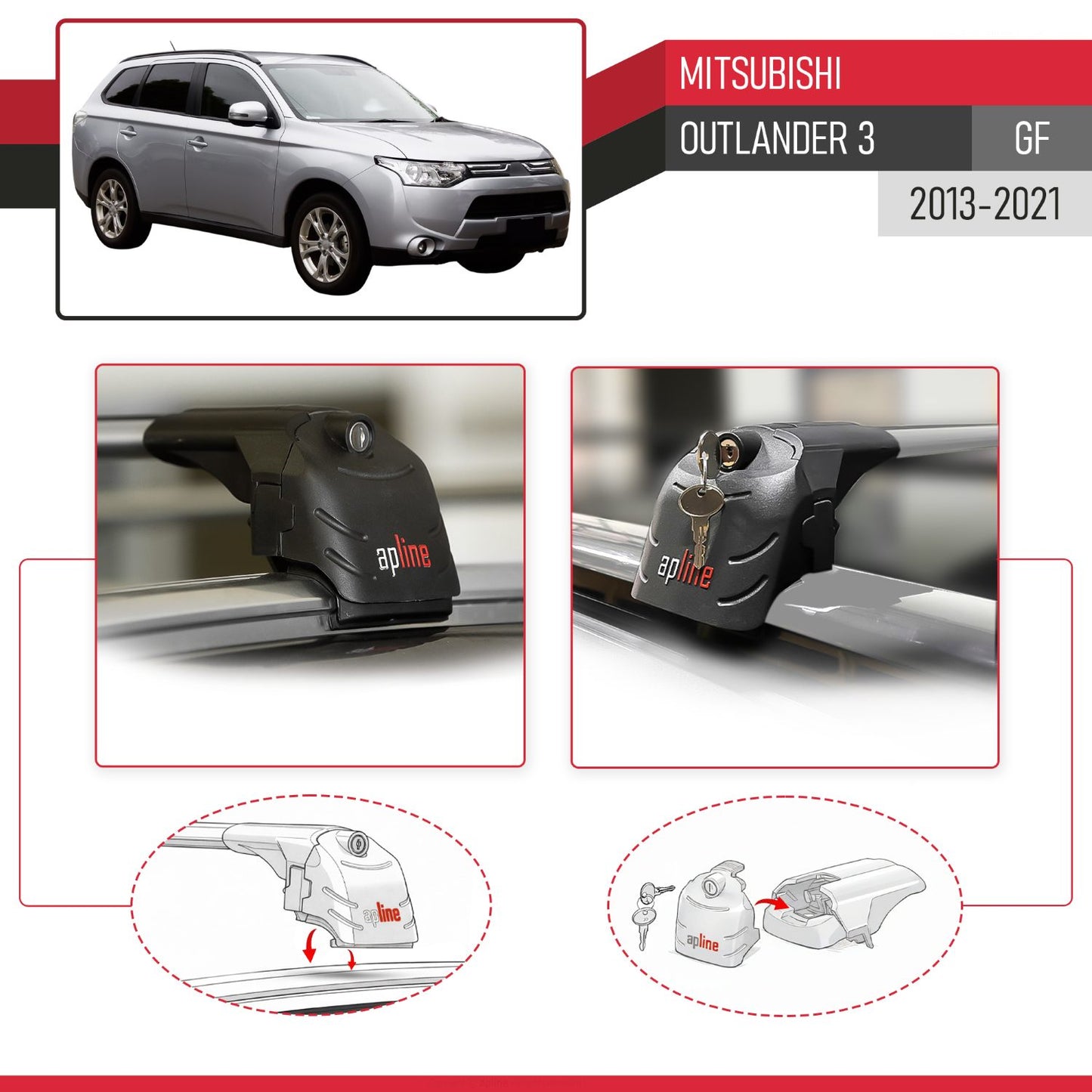 Compatible con Mitsubishi Outlander 3 2013-2018 ACE-2 Barras de Techo Auto Portaequipajes Barras Transversales Gris Aluminio 2 Barras