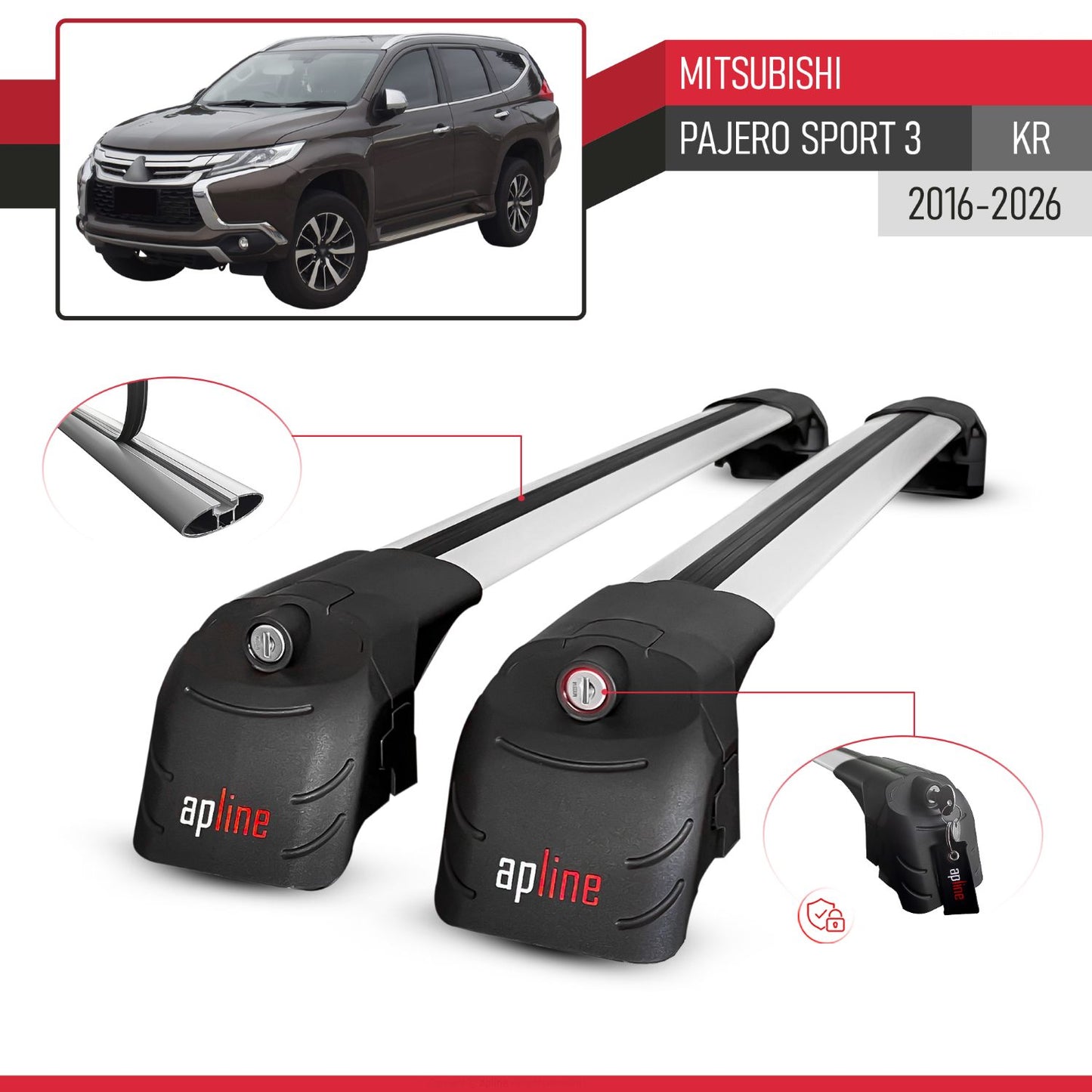 Compatible con Mitsubishi Pajero Sport 3 2016-2025 ACE-2 Barras de Techo Auto Portaequipajes Barras Transversales Gris Aluminio 2 Barras