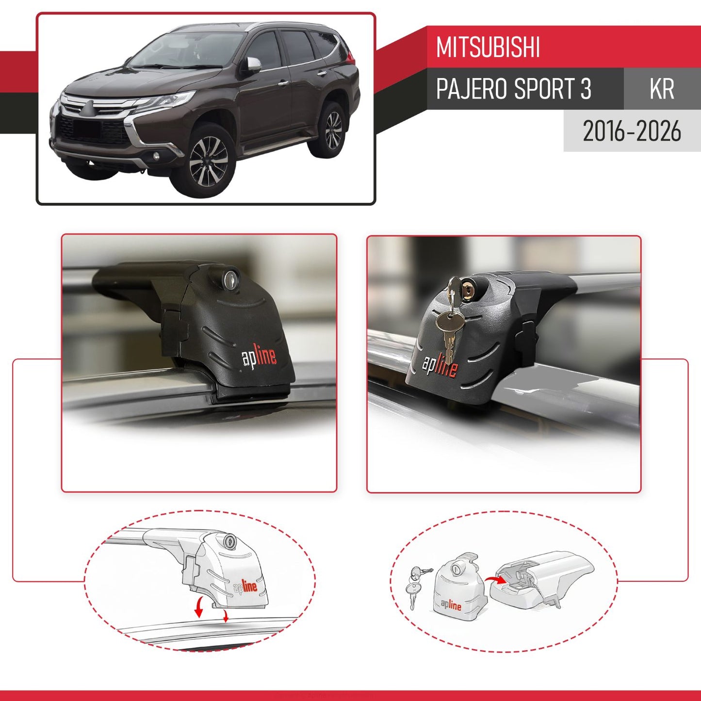 Compatible con Mitsubishi Pajero Sport 3 2016-2025 ACE-2 Barras de Techo Auto Portaequipajes Barras Transversales Gris Aluminio 2 Barras