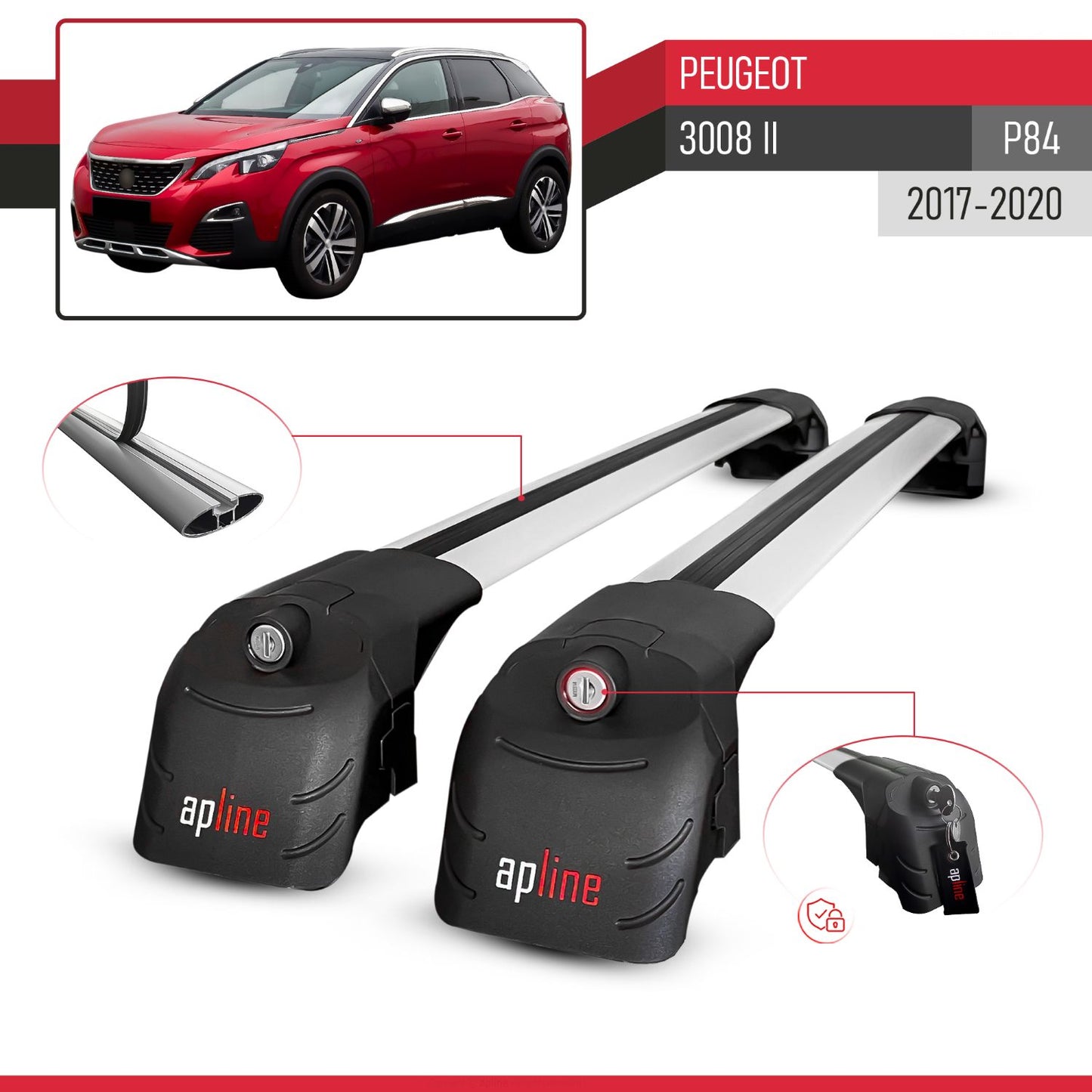 Compatible con Peugeot 3008 II (P84) Pre-Facelift 2017-2020 ACE-2 Barras de Techo Auto Portaequipajes Barras Transversales Gris Aluminio 2 Barras
