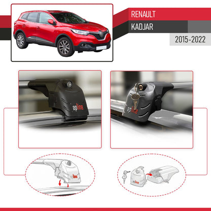 Compatible con Renault Kadjar 2015-2022 ACE-2 Barras de Techo Auto Portaequipajes Barras Transversales Gris Aluminio 2 Barras