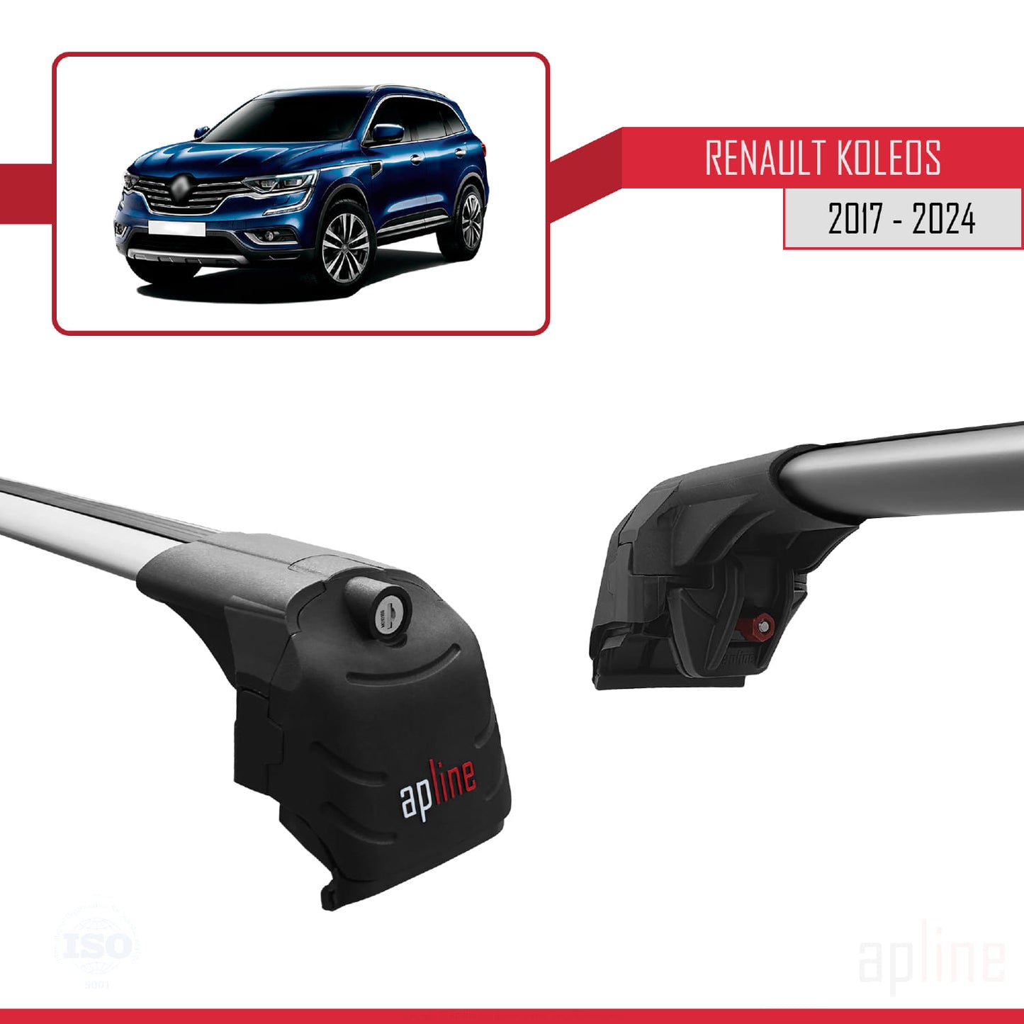 Compatible avec Renault Koleos 2 (HC) 2017-2024 ACE-2 Barres de Toit Railing Porte-Bagages de Voiture Gris Aluminium 2 Barres