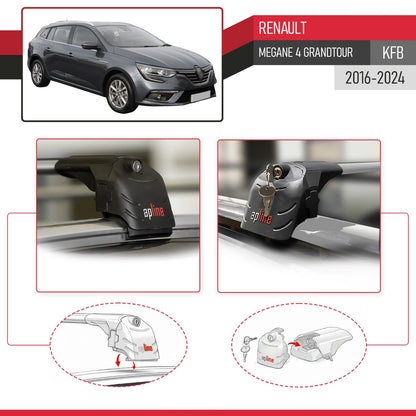 Compatible con Renault Megane 4 (KFB) Grandtour 2016-2023 ACE-2 Barras de Techo Auto Portaequipajes Barras Transversales Gris Aluminio 2 Barras