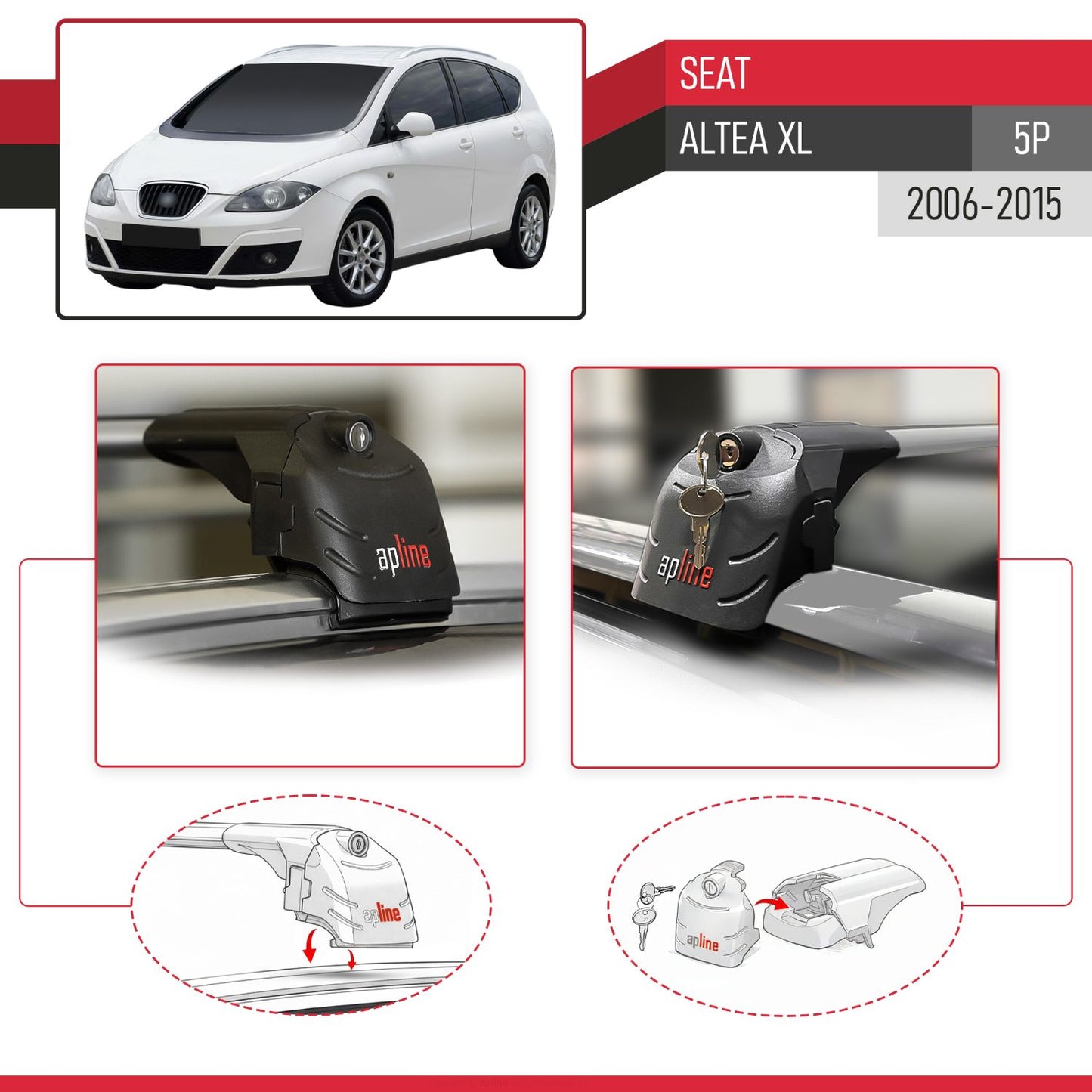Compatible con Seat Altea XL 2006-2015 ACE-2 Barras de Techo Auto Portaequipajes Barras Transversales Gris Aluminio 2 Barras