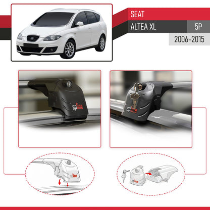 Compatible con Seat Altea XL 2006-2015 ACE-2 Barras de Techo Auto Portaequipajes Barras Transversales Gris Aluminio 2 Barras
