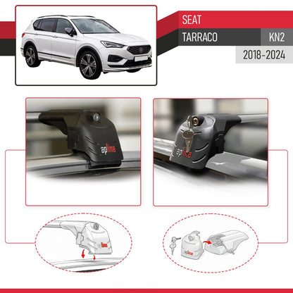 Compatible con Seat Tarraco (KN2) 2018-2024 ACE-2 Barras de Techo Auto Portaequipajes Barras Transversales Gris Aluminio 2 Barras