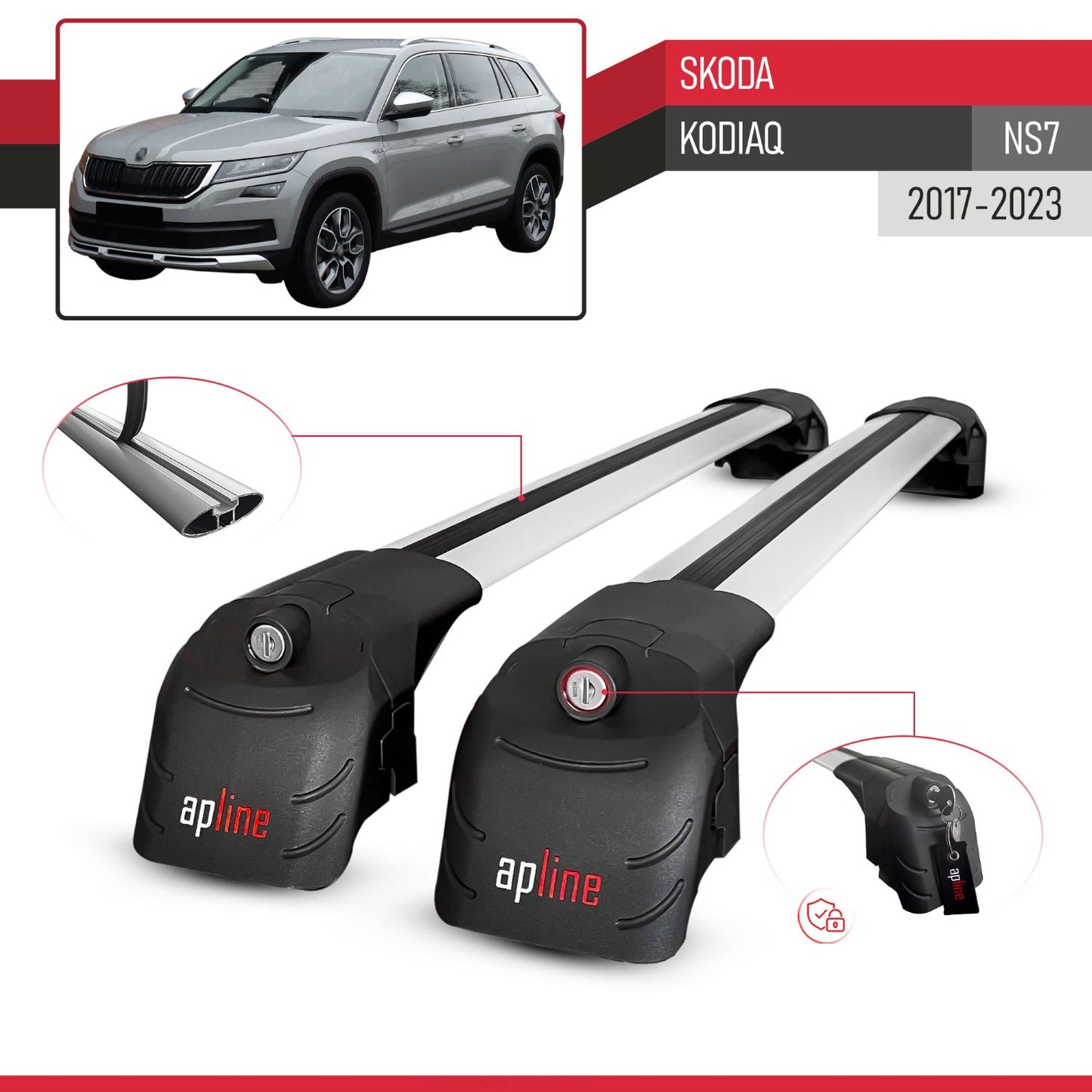 Compatible con Skoda Kodiaq 2017-2023 ACE-2 Barras de Techo Auto Portaequipajes Barras Transversales Gris Aluminio 2 Barras