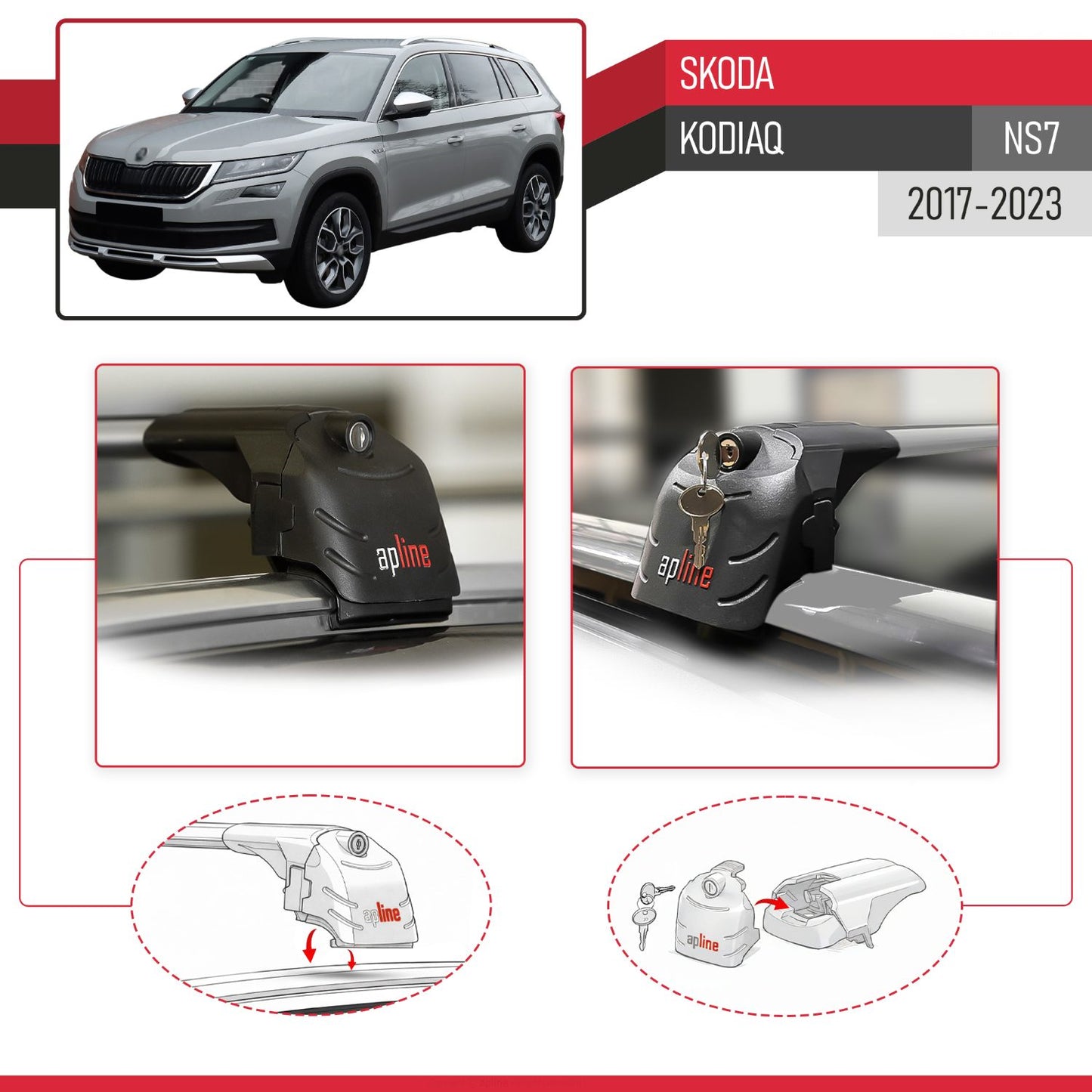 Compatible con Skoda Kodiaq 2017-2023 ACE-2 Barras de Techo Auto Portaequipajes Barras Transversales Gris Aluminio 2 Barras