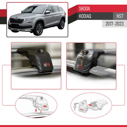 Compatible con Skoda Kodiaq 2017-2023 ACE-2 Barras de Techo Auto Portaequipajes Barras Transversales Gris Aluminio 2 Barras