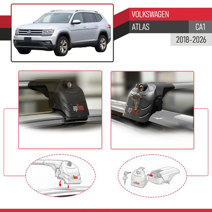 Compatible con Volkswagen Atlas (CA1) 2018-2025 ACE-2 Barras de Techo Auto Portaequipajes Barras Transversales Gris Aluminio 2 Barras