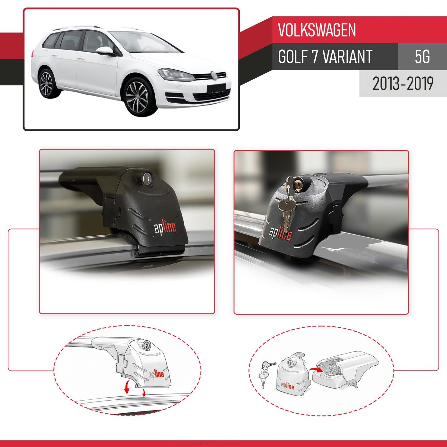 Compatible con Volkswagen Golf 7 (5G) Variant 2013-2019 ACE-2 Barras de Techo Auto Portaequipajes Barras Transversales Gris Aluminio 2 Barras