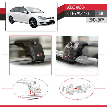 Compatible con Volkswagen Golf 7 (5G) Variant 2013-2019 ACE-2 Barras de Techo Auto Portaequipajes Barras Transversales Gris Aluminio 2 Barras