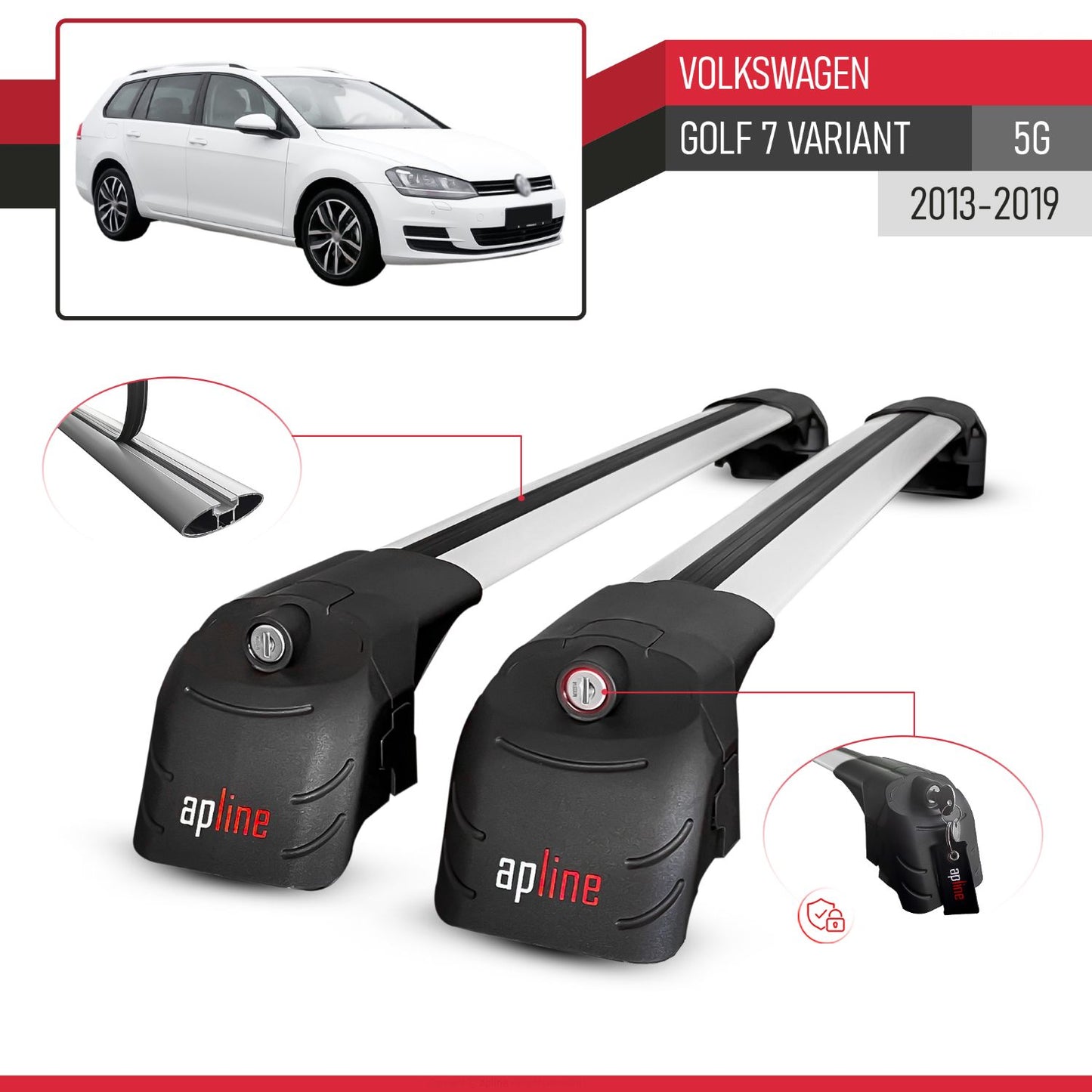 Compatible con Volkswagen Golf 7 (5G) Variant 2013-2019 ACE-2 Barras de Techo Auto Portaequipajes Barras Transversales Gris Aluminio 2 Barras