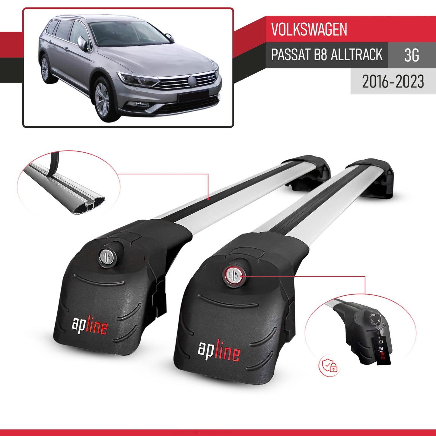 Compatible con Volkswagen Passat B8 (3G) Alltrack 2016-2023 ACE-2 Barras de Techo Auto Portaequipajes Barras Transversales Gris Aluminio 2 Barras
