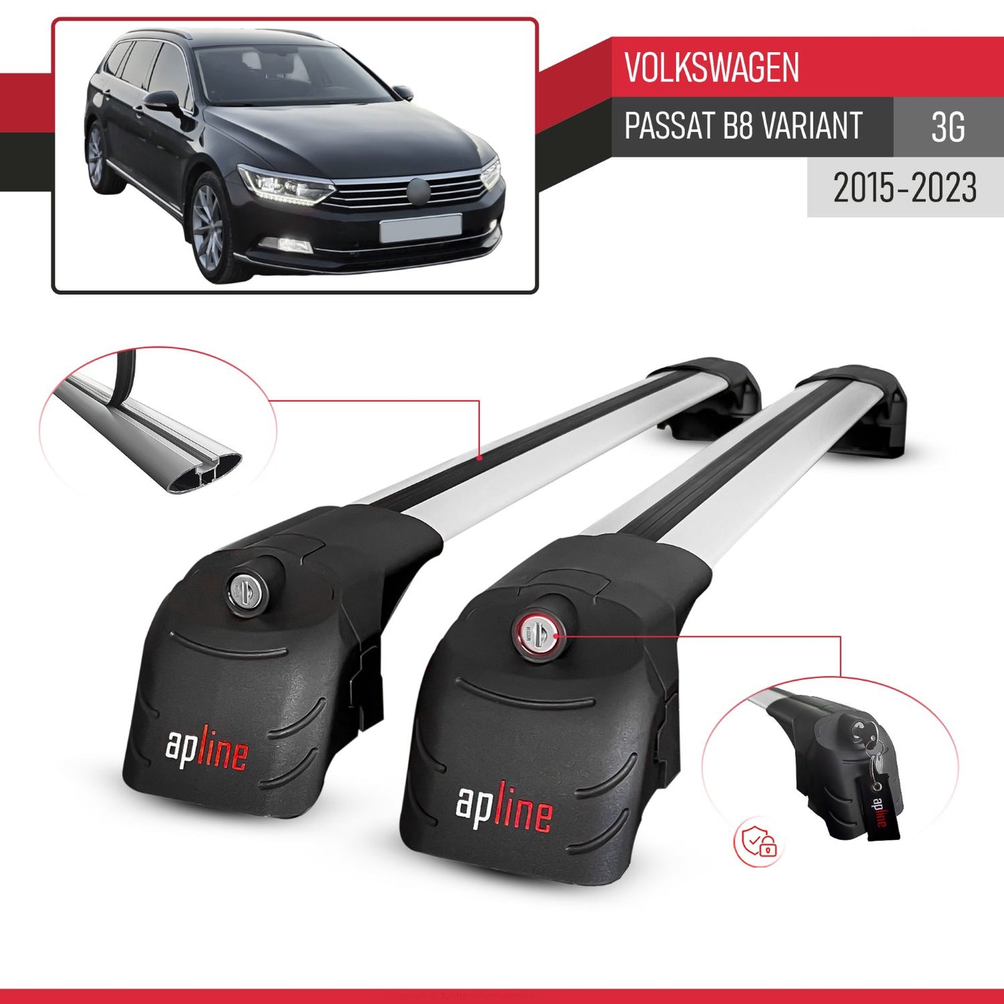 Compatible con Volkswagen Passat B8 (3G) Variant 2015-2023 ACE-2 Barras de Techo Auto Portaequipajes Barras Transversales Gris Aluminio 2 Barras