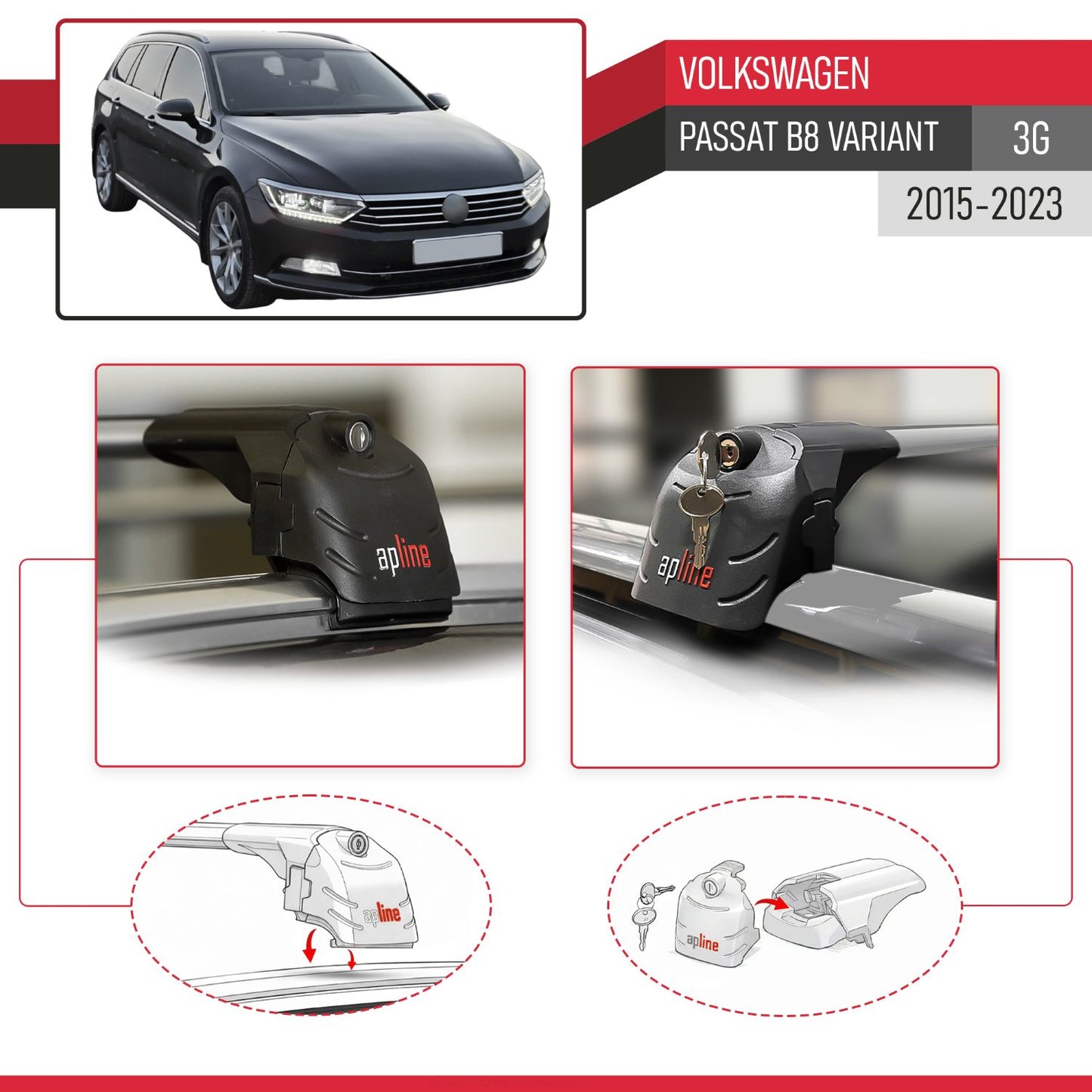 Compatible con Volkswagen Passat B8 (3G) Variant 2015-2023 ACE-2 Barras de Techo Auto Portaequipajes Barras Transversales Gris Aluminio 2 Barras