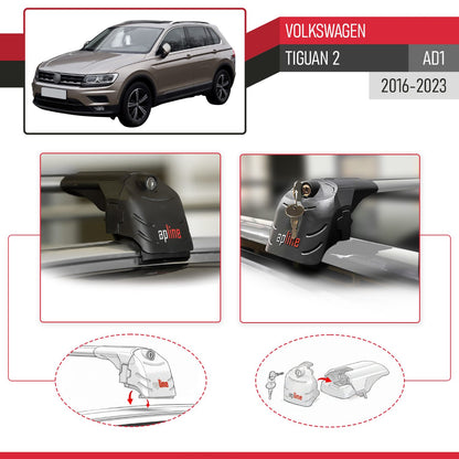 Compatible con Volkswagen Tiguan 2 (AD1) 2016-2023 ACE-2 Barras de Techo Auto Portaequipajes Barras Transversales Gris Aluminio 2 Barras