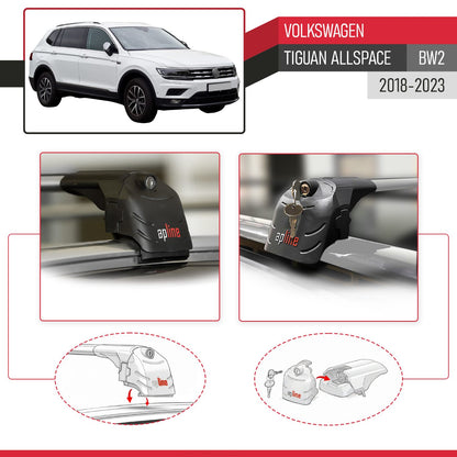 Compatible con Volkswagen Tiguan Allspace (BW) 2018-2023 ACE-2 Barras de Techo Auto Portaequipajes Barras Transversales Gris Aluminio 2 Barras