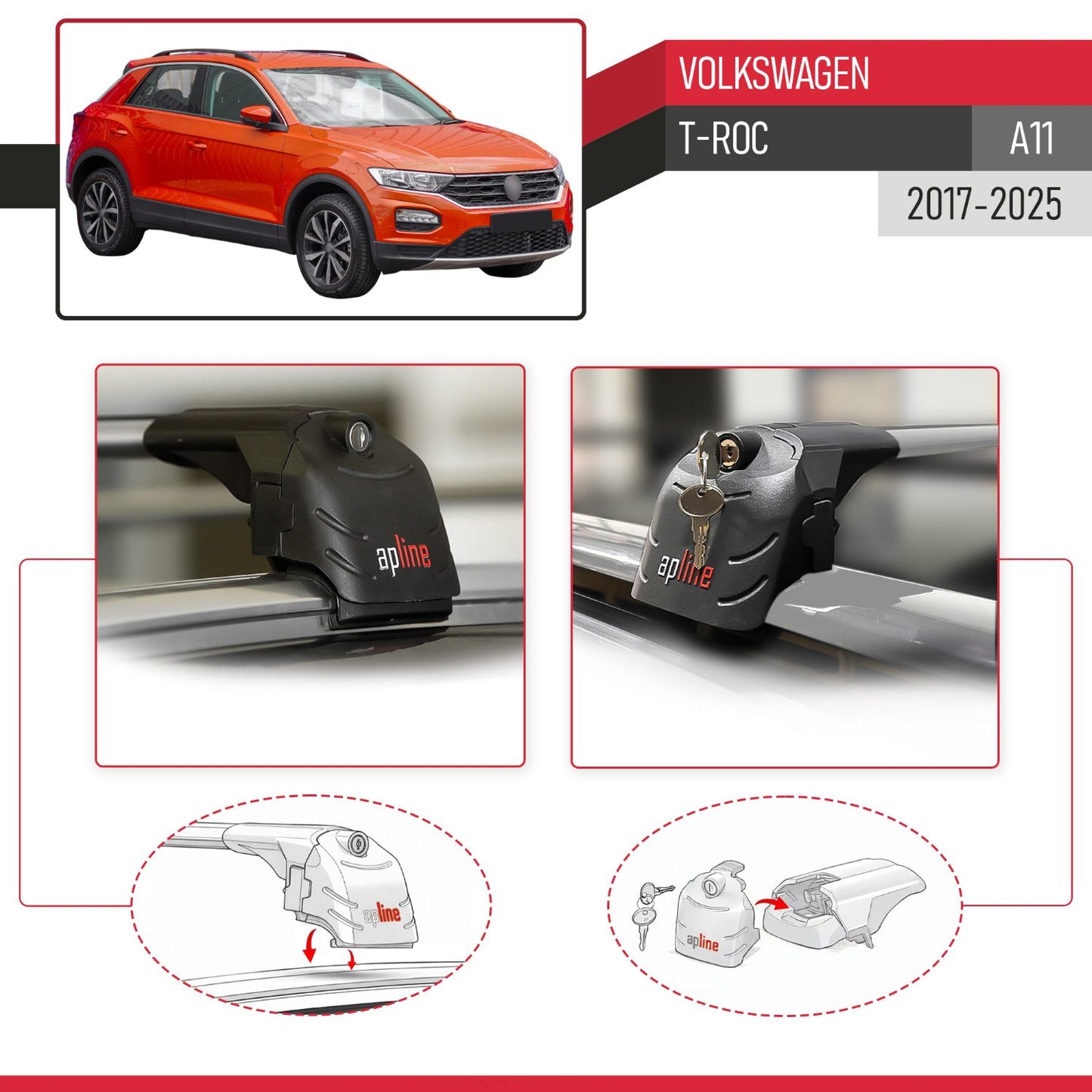 Compatible con Volkswagen T-Roc 2017-2025 ACE-2 Barras de Techo Auto Portaequipajes Barras Transversales Gris Aluminio 2 Barras